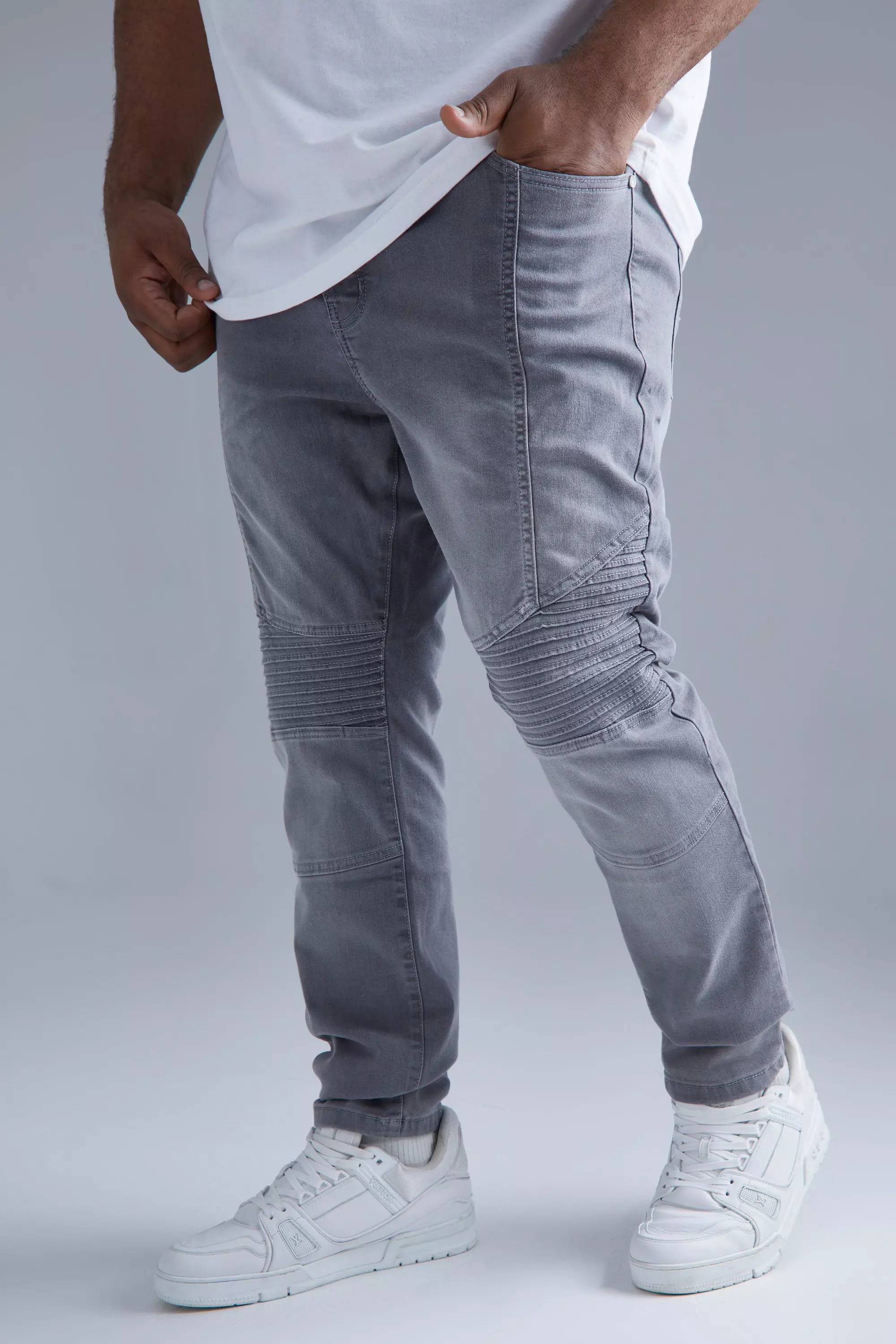 Plus Stretch Skinny Fit Biker Jean boohooMAN UK